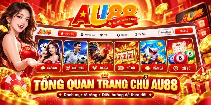Giao diện trang chủ và menu AU88
